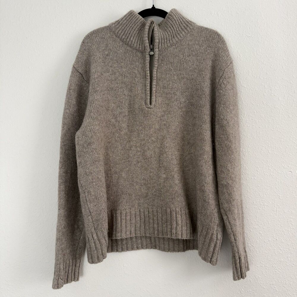 Columbia Sweater Sportswear Beige 100% Wool Quarter Zip Men M Cozy Layering